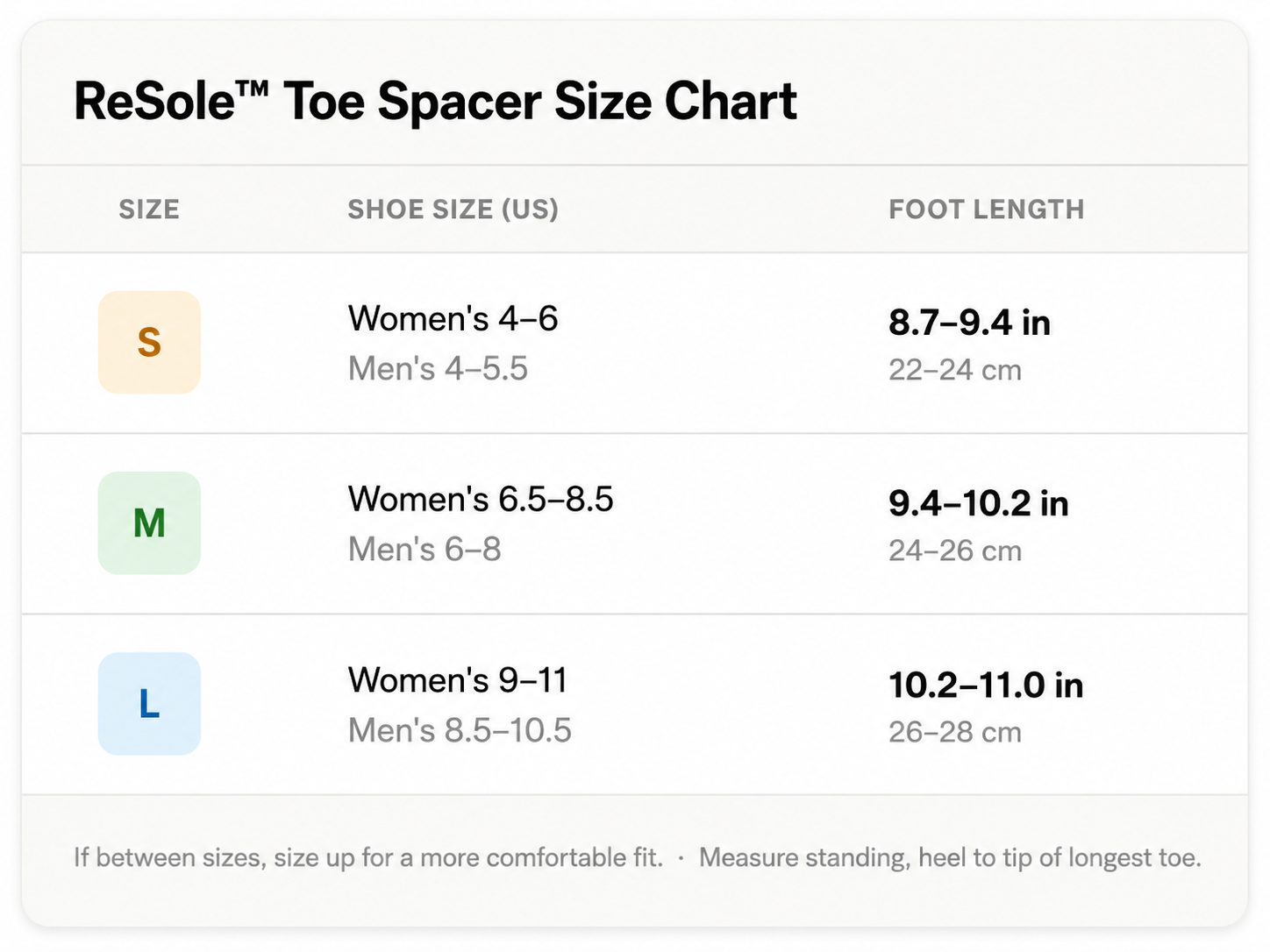 Size chart
